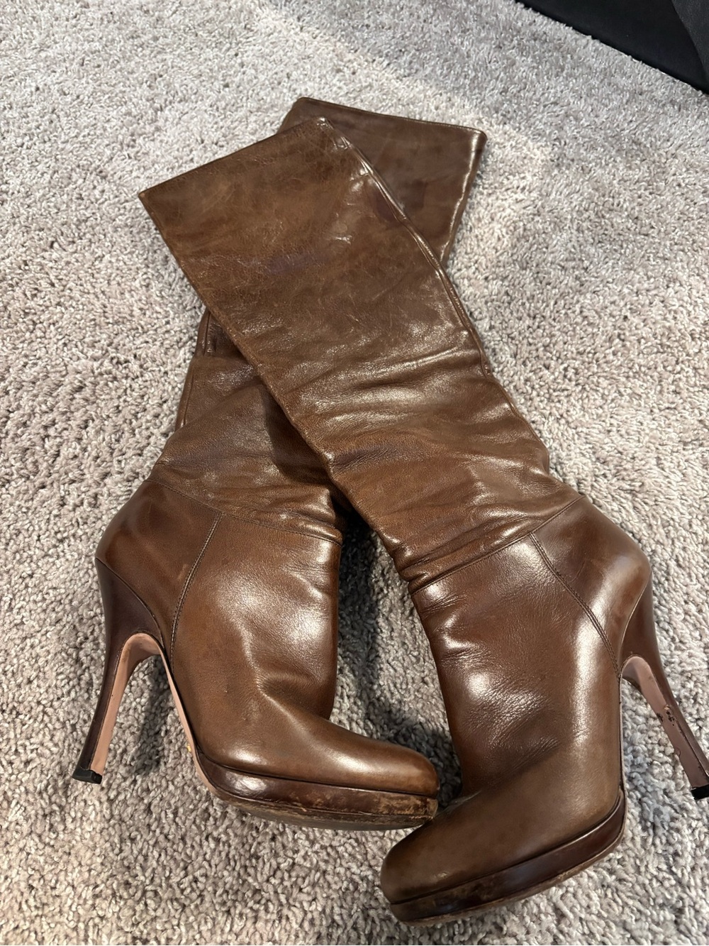Prada Brown Leather Stiletto Boots - Picture 6 of 10